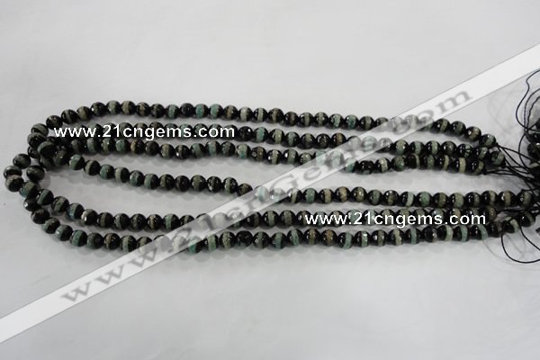 CAG5135 15 inches 6mm faceted round tibetan agate beads wholesale