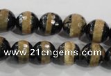 CAG5145 15 inches 10mm faceted round tibetan agate beads wholesale