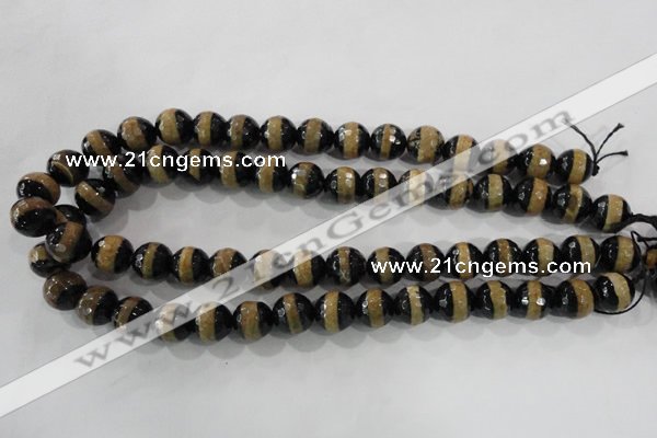 CAG5145 15 inches 10mm faceted round tibetan agate beads wholesale