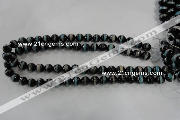 CAG5147 15 inches 10mm faceted round tibetan agate beads wholesale