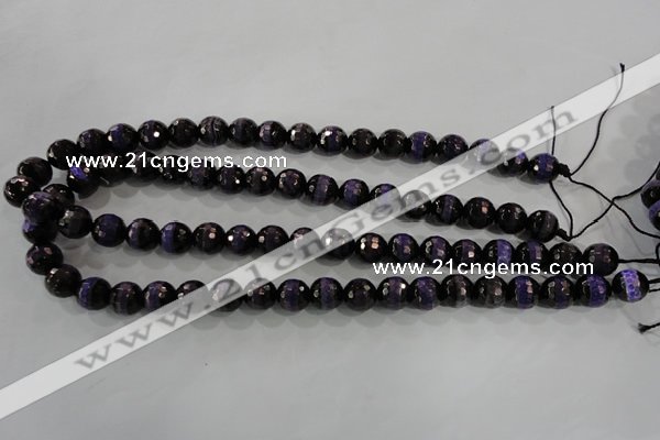 CAG5150 15 inches 10mm faceted round tibetan agate beads wholesale
