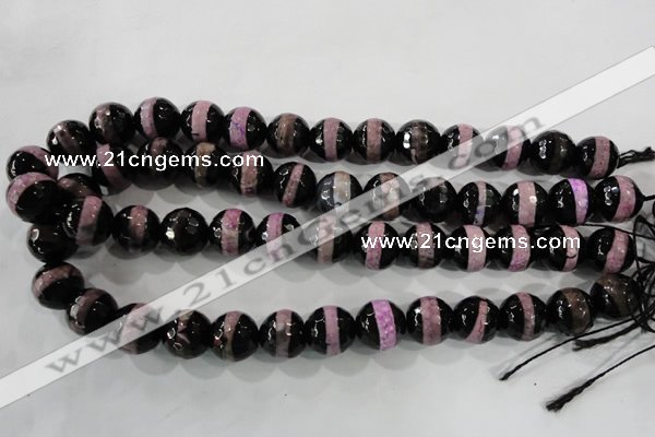 CAG5153 15 inches 12mm faceted round tibetan agate beads wholesale