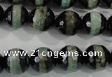 CAG5155 15 inches 12mm faceted round tibetan agate beads wholesale