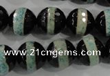 CAG5156 15 inches 12mm faceted round tibetan agate beads wholesale