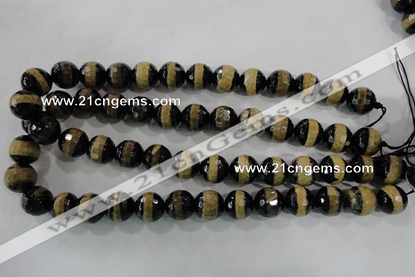 CAG5157 15 inches 12mm faceted round tibetan agate beads wholesale