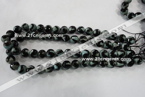 CAG5165 15 inches 12mm faceted round tibetan agate beads wholesale