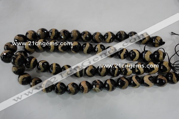 CAG5168 15 inches 14mm faceted round tibetan agate beads wholesale