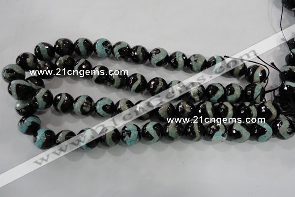 CAG5169 15 inches 14mm faceted round tibetan agate beads wholesale
