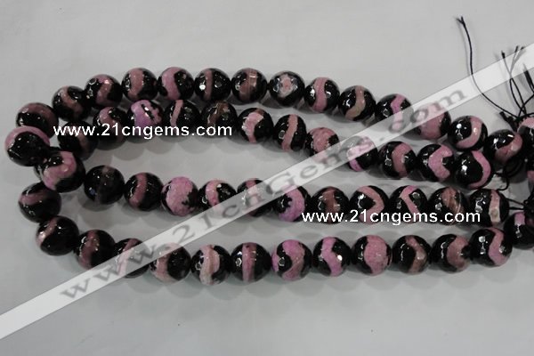 CAG5170 15 inches 14mm faceted round tibetan agate beads wholesale