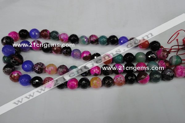 CAG5194 15 inches 12mm faceted round fire crackle agate beads