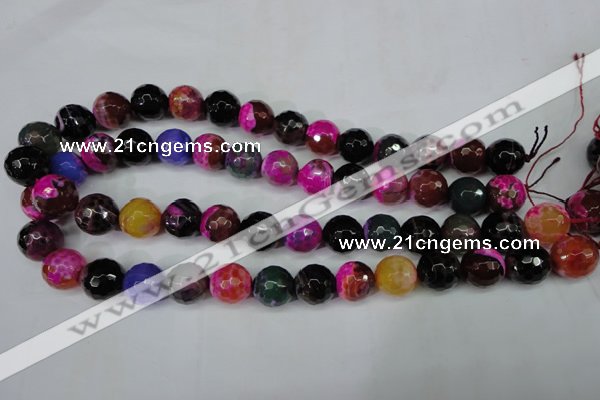 CAG5195 15 inches 14mm faceted round fire crackle agate beads