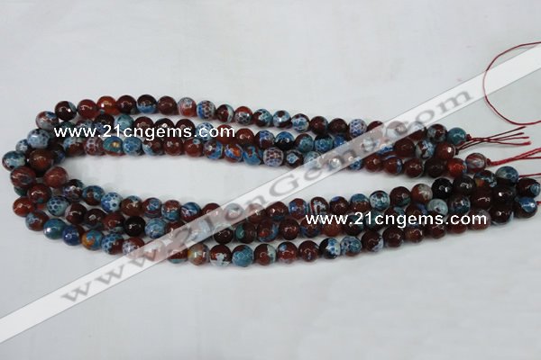 CAG5207 15 inches 8mm faceted round fire crackle agate beads