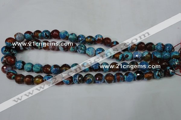 CAG5208 15 inches 10mm faceted round fire crackle agate beads