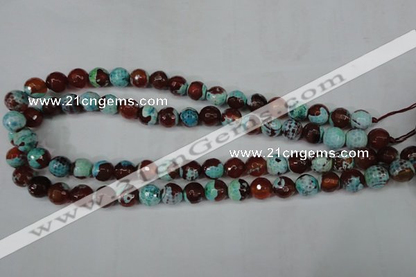 CAG5215 15 inches 10mm faceted round fire crackle agate beads