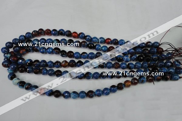 CAG5216 15 inches 8mm faceted round fire crackle agate beads