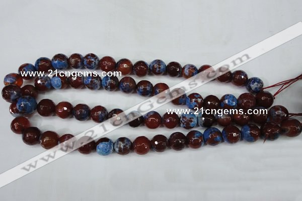 CAG5218 15 inches 12mm faceted round fire crackle agate beads