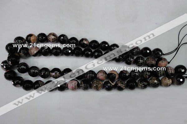 CAG5233 15 inches 12mm faceted round fire crackle agate beads