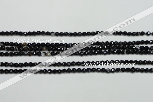 CAG5271 15.5 inches 4mm faceted round black line agate beads