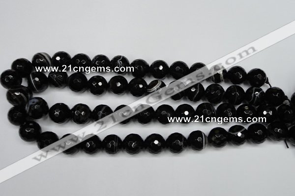 CAG5275 15.5 inches 12mm faceted round black line agate beads