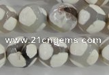 CAG5336 15.5 inches 14mm faceted round tibetan agate beads wholesale