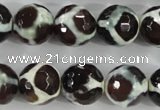 CAG5341 15.5 inches 14mm faceted round tibetan agate beads wholesale