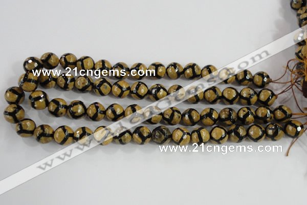 CAG5345 15.5 inches 12mm faceted round tibetan agate beads wholesale