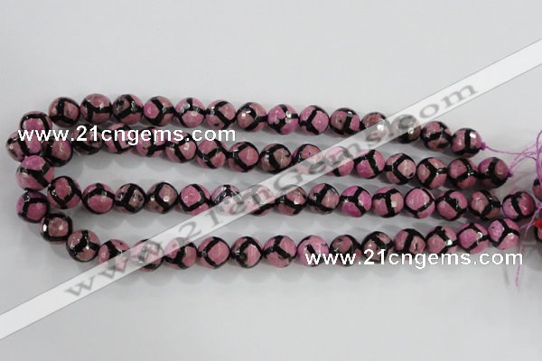 CAG5349 15.5 inches 12mm faceted round tibetan agate beads wholesale