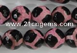 CAG5350 15.5 inches 14mm faceted round tibetan agate beads wholesale