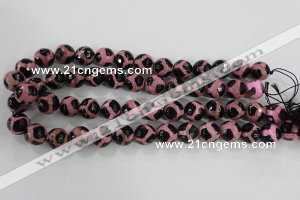 CAG5350 15.5 inches 14mm faceted round tibetan agate beads wholesale