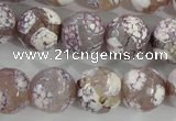 CAG5355 15.5 inches 14mm faceted round tibetan agate beads wholesale