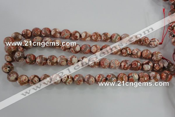 CAG5359 15.5 inches 12mm faceted round tibetan agate beads wholesale