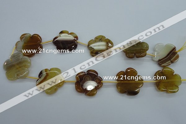 CAG5401 15.5 inches 30mm carved flower dragon veins agate beads