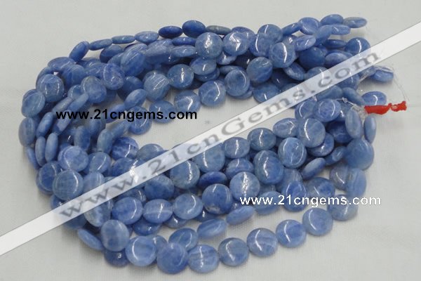 CAG560 16 inches 14mm flat round blue agate gemstone beads wholesale