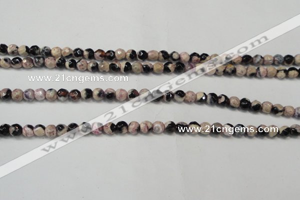 CAG5651 15 inches 4mm faceted round fire crackle agate beads