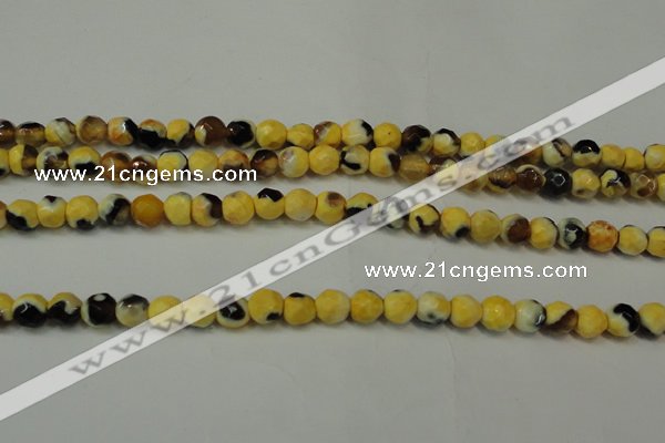 CAG5653 15 inches 4mm faceted round fire crackle agate beads