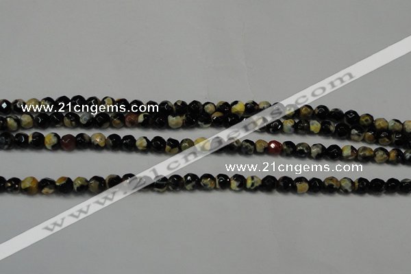 CAG5656 15 inches 4mm faceted round fire crackle agate beads