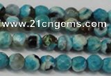 CAG5659 15 inches 4mm faceted round fire crackle agate beads