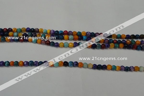 CAG5660 15 inches 4mm faceted round fire crackle agate beads