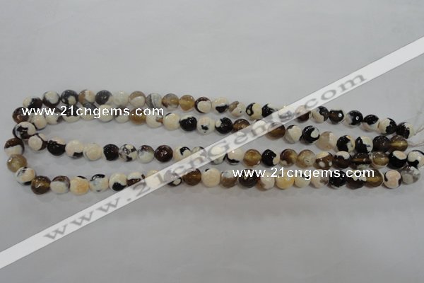 CAG5681 15 inches 8mm faceted round fire crackle agate beads