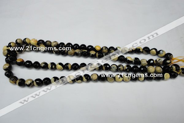 CAG5683 15 inches 8mm faceted round fire crackle agate beads