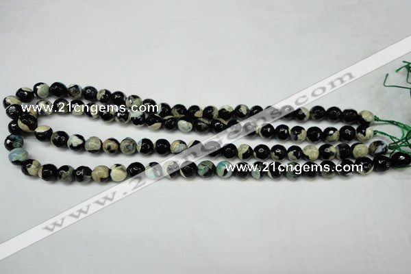 CAG5684 15 inches 8mm faceted round fire crackle agate beads