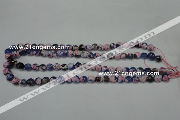 CAG5687 15 inches 8mm faceted round fire crackle agate beads