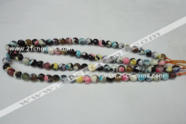 CAG5690 15 inches 8mm faceted round fire crackle agate beads