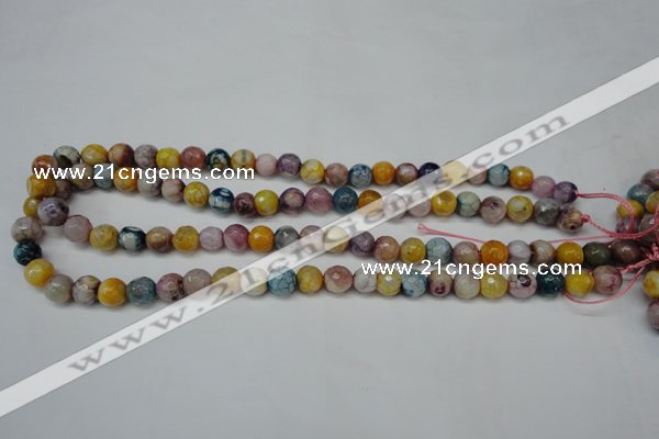 CAG5700 15 inches 8mm faceted round fire crackle agate beads