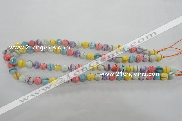 CAG5706 15 inches 8mm faceted round tibetan agate beads wholesale