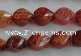 CAG582 15.5 inches 10*14mm faceted & twisted rice natural fire agate beads