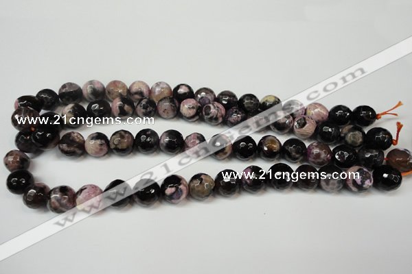 CAG5825 15 inches 12mm faceted round fire crackle agate beads