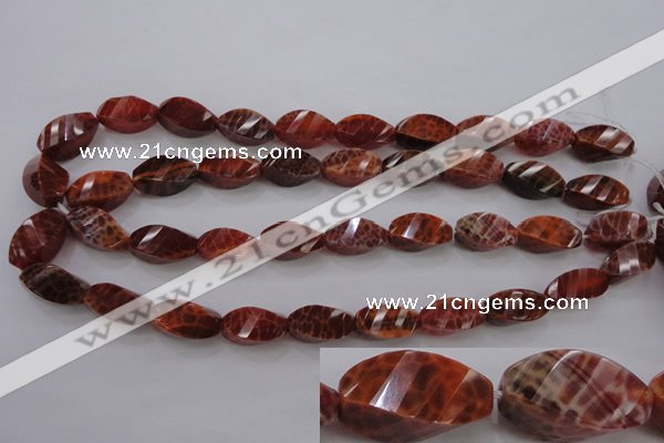 CAG583 15.5 inches 10*20mm faceted & twisted rice natural fire agate beads