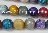 CAG5836 15 inches 12mm faceted round fire crackle agate beads