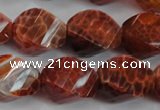 CAG584 15.5 inches 15*20mm faceted & twisted rice natural fire agate beads